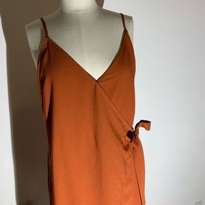Burnt orange wrap dress